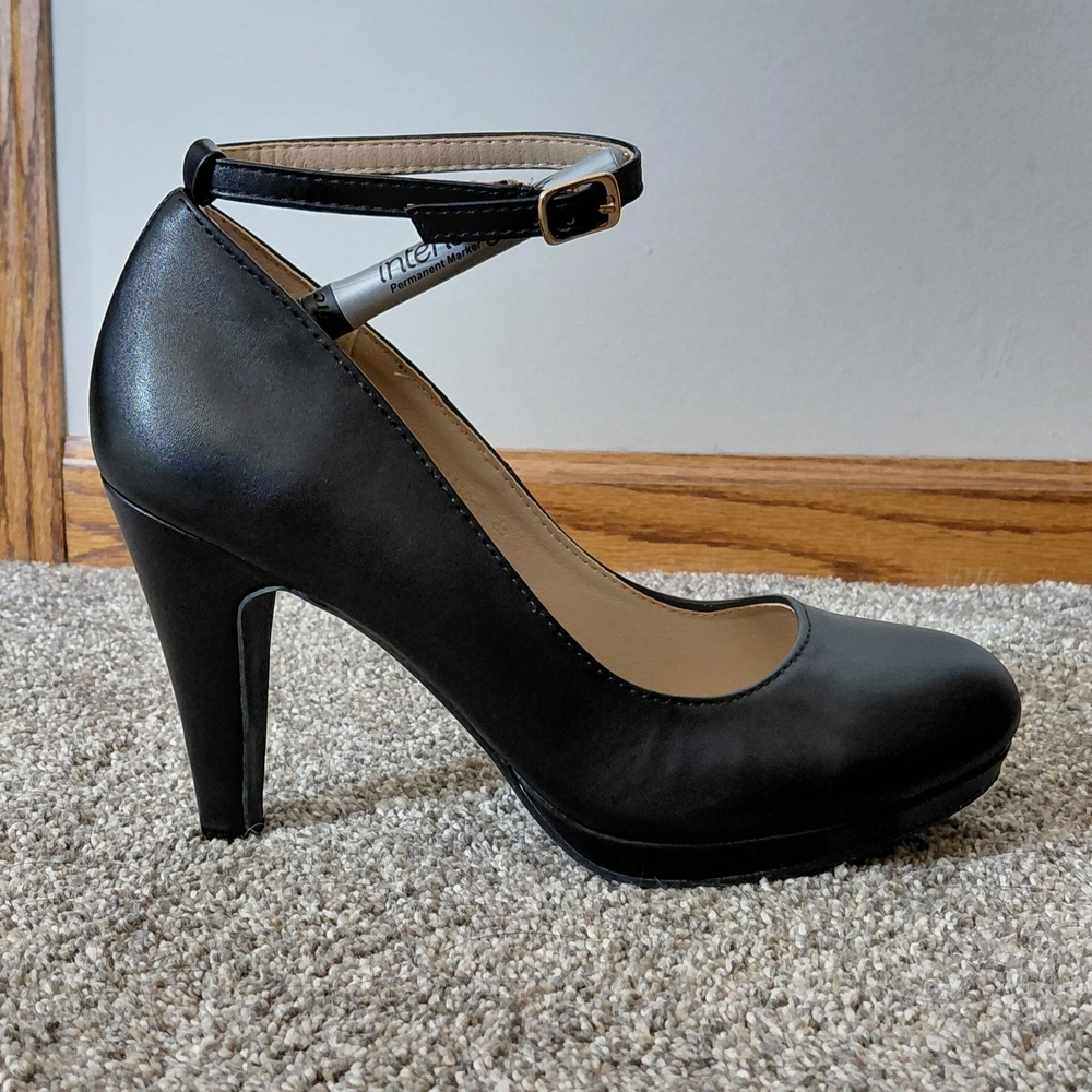 Allegra K Black Ankle Strap Heels